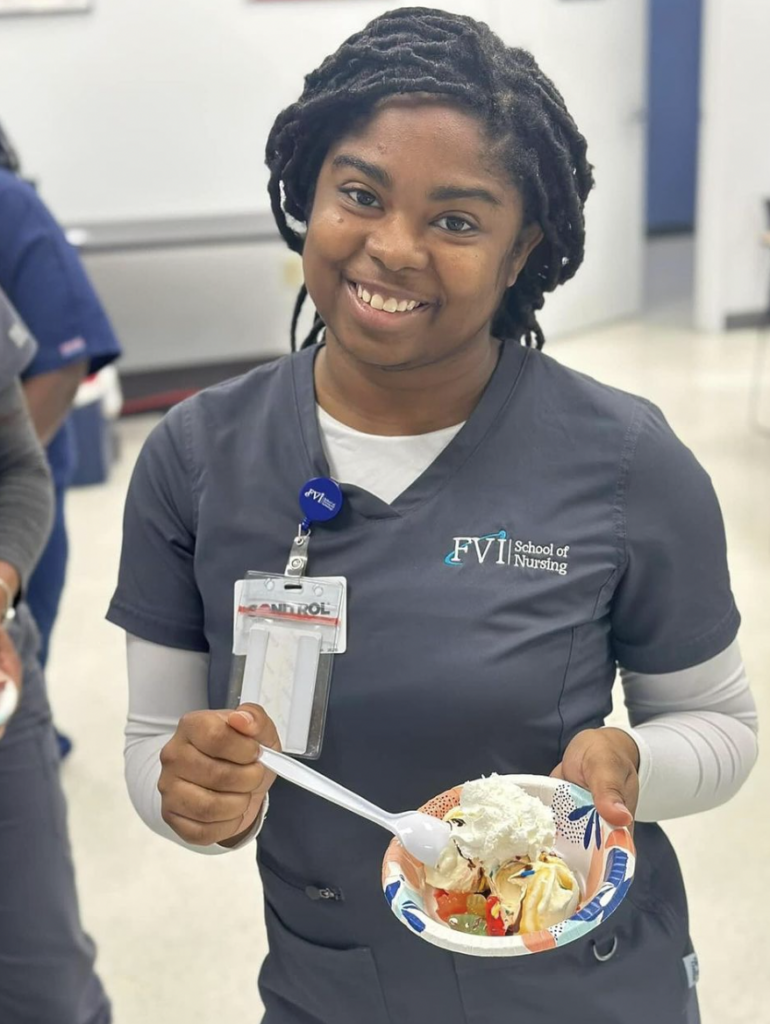 nursings tudent with ice cream