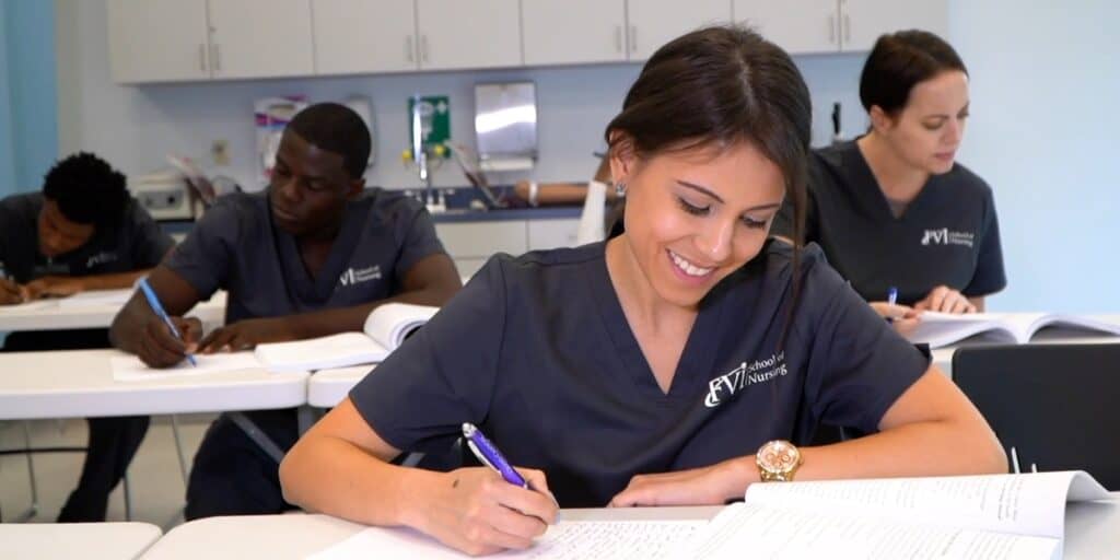 nursing student doing class work